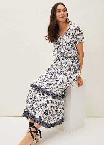 Phase Eight Ferne Floral Co-Ord Skirts Navy/White Canada | JIUFWZ-304